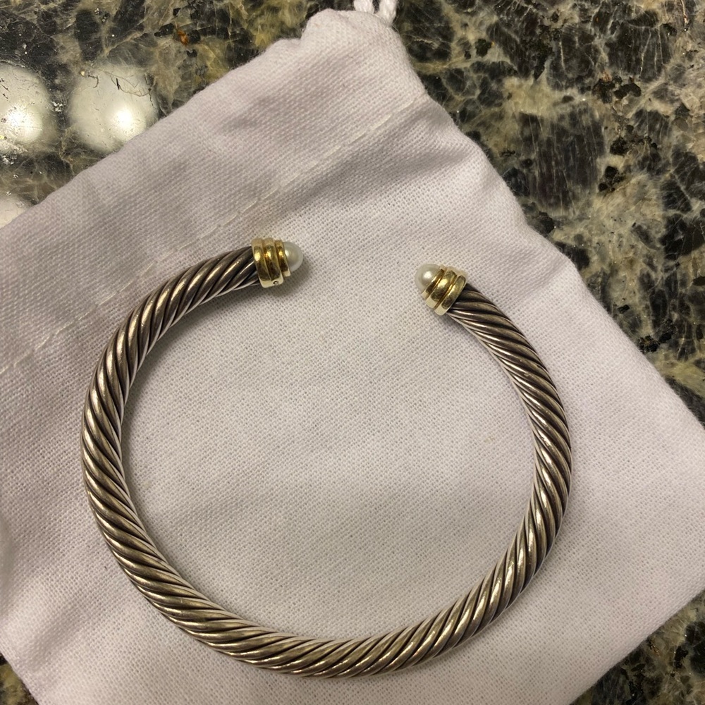 David yurman sterling silver & gold pearl cable bracelet